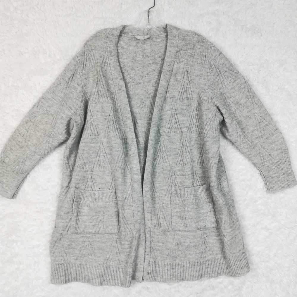 Terra & Sky Womens Sweater Cardigan Open Front Gray Textured Knit Plus 3X
